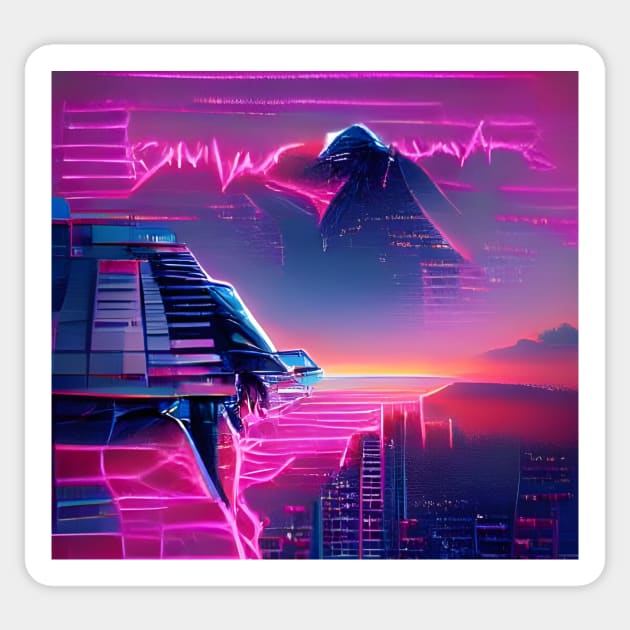 Synthwave Tower Sticker by Mihadom